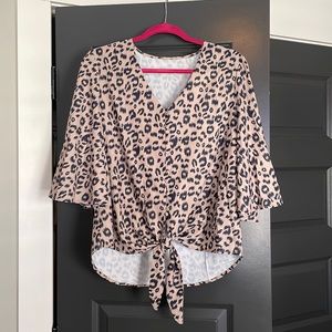 taupe/black animal print blouse